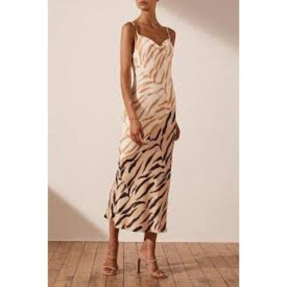 Shona Joy Olsen Contrast Bias Cowl Neck Slip Midi Dress